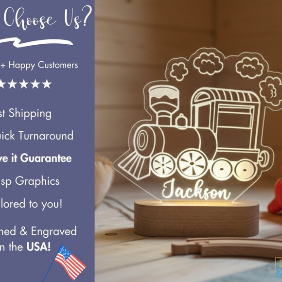 Train Custom Name Light • Personalized LED Cloud Decor • Baby Gift - Picture 4 of 8